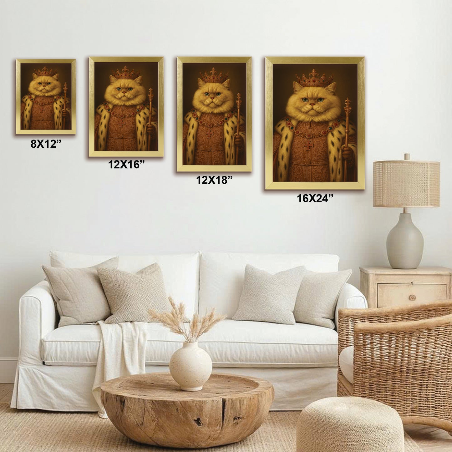 Custom Photo Cat King Royal Canvas Framed Wall Art _ Gift For Cat Lovers