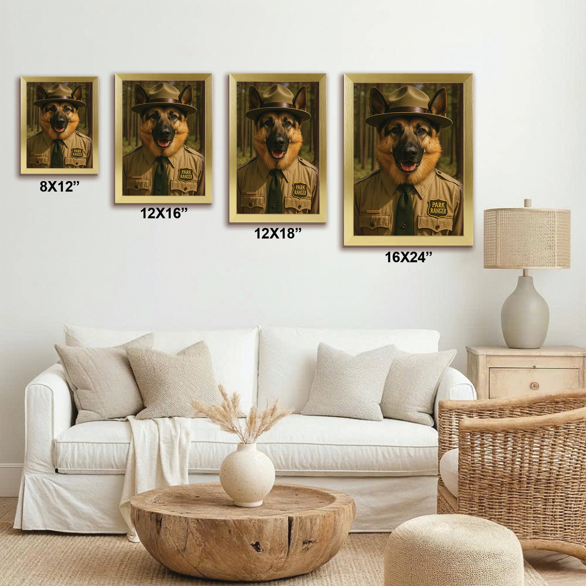 Custom Photo Park Ranger Dog Canvas Framed Wall Art
