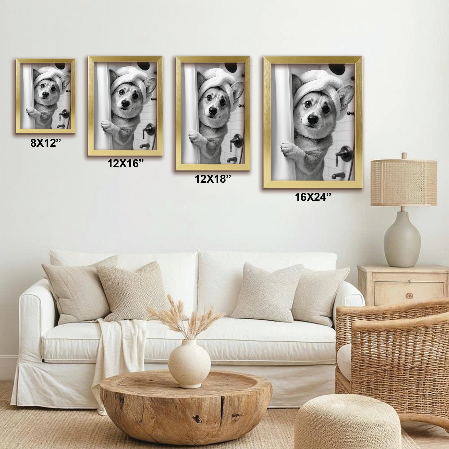 Custom Photo Dog Bathroom Canvas Framed Wall Art Gift For Dog Lovers