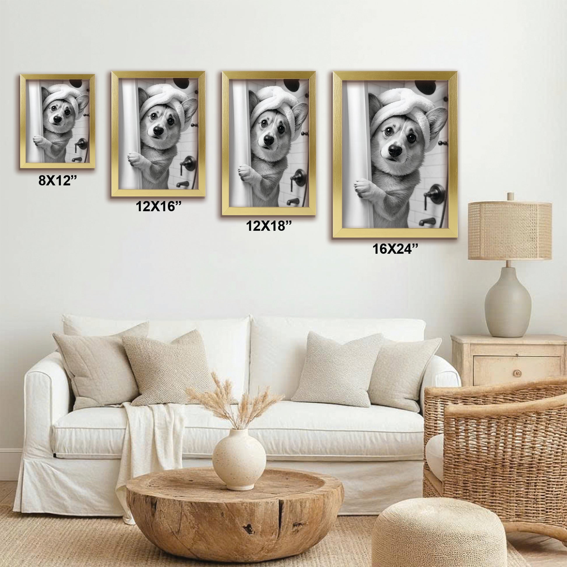 Custom Photo Dog Bathroom Canvas Framed Wall Art Gift For Dog Lovers