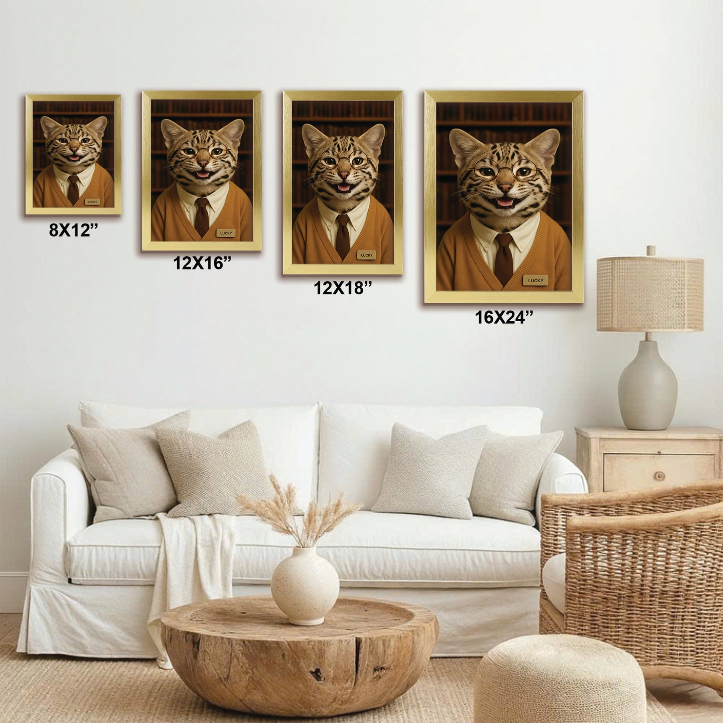 Custom Photo Librarian Book Lover Cat Canvas Framed Wall Art Gift For Cat Lovers