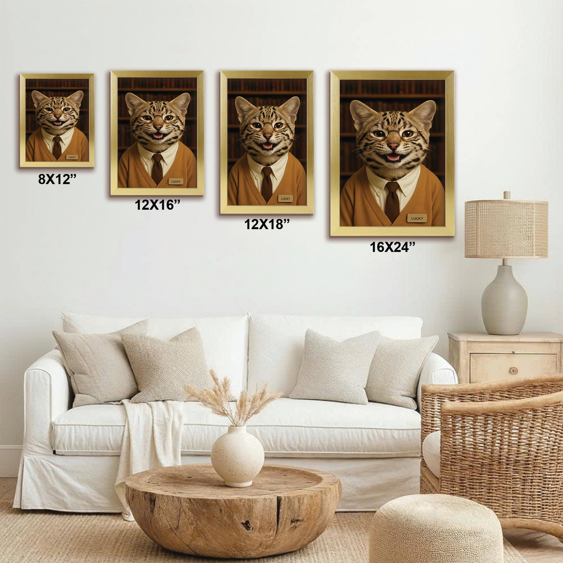 Custom Photo Librarian Book Lover Cat Canvas Framed Wall Art Gift For Cat Lovers