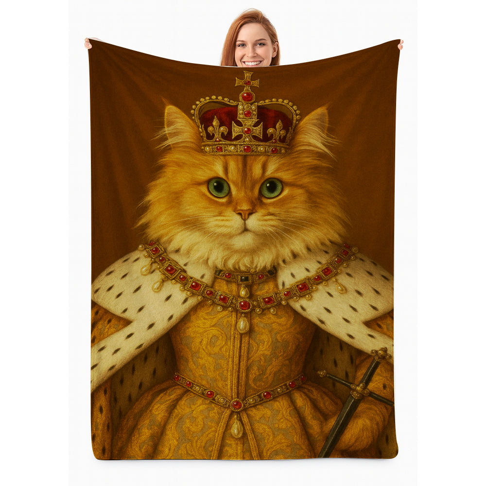 Custom Photo Crowned Queen Cat Blanket Gift For Cat Lovers