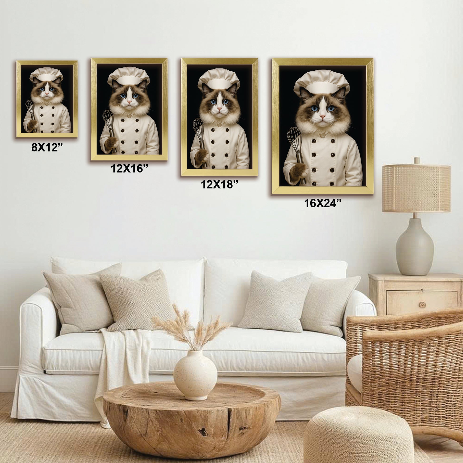 Custom Photo Cat Chef Canvas Framed Wall Art _ Gift For Cat Lovers