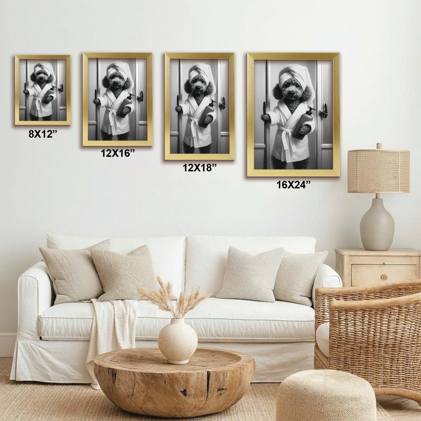 Custom Photo Dog Bathrobe Bathroom Canvas Framed Wall Art Gift For Dog Lovers