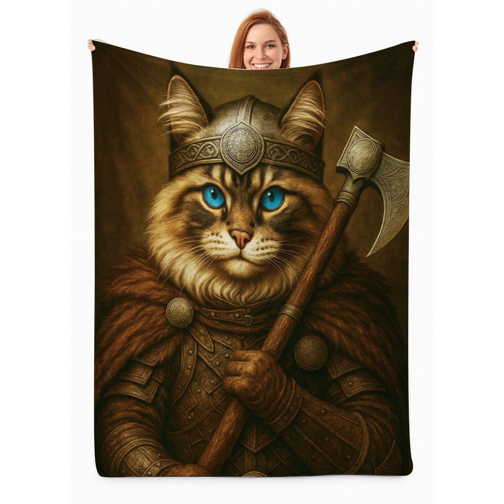Custom Cat Photo Viking Warrior Blanket _ Gift For Cat
