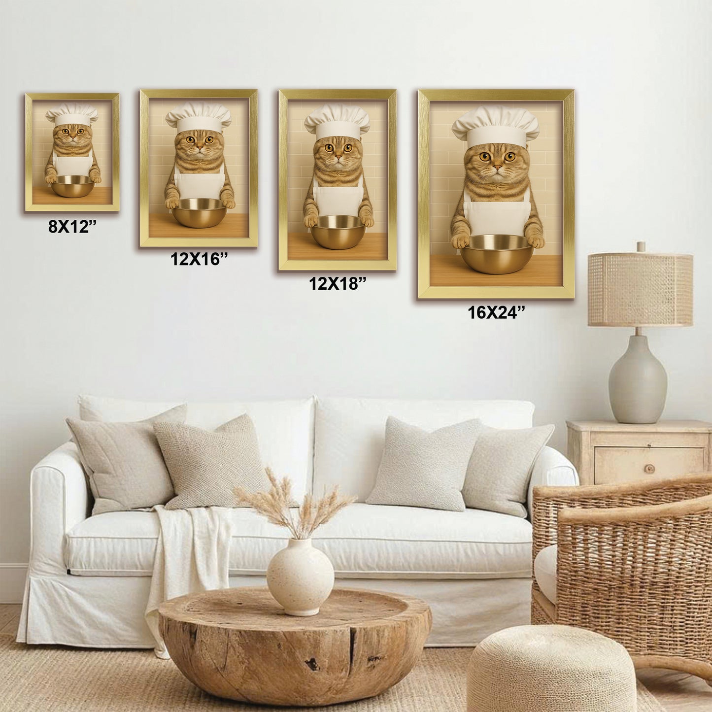 Custom Photo Cat Chef Canvas Framed Wall Art Gift For Cat Lovers