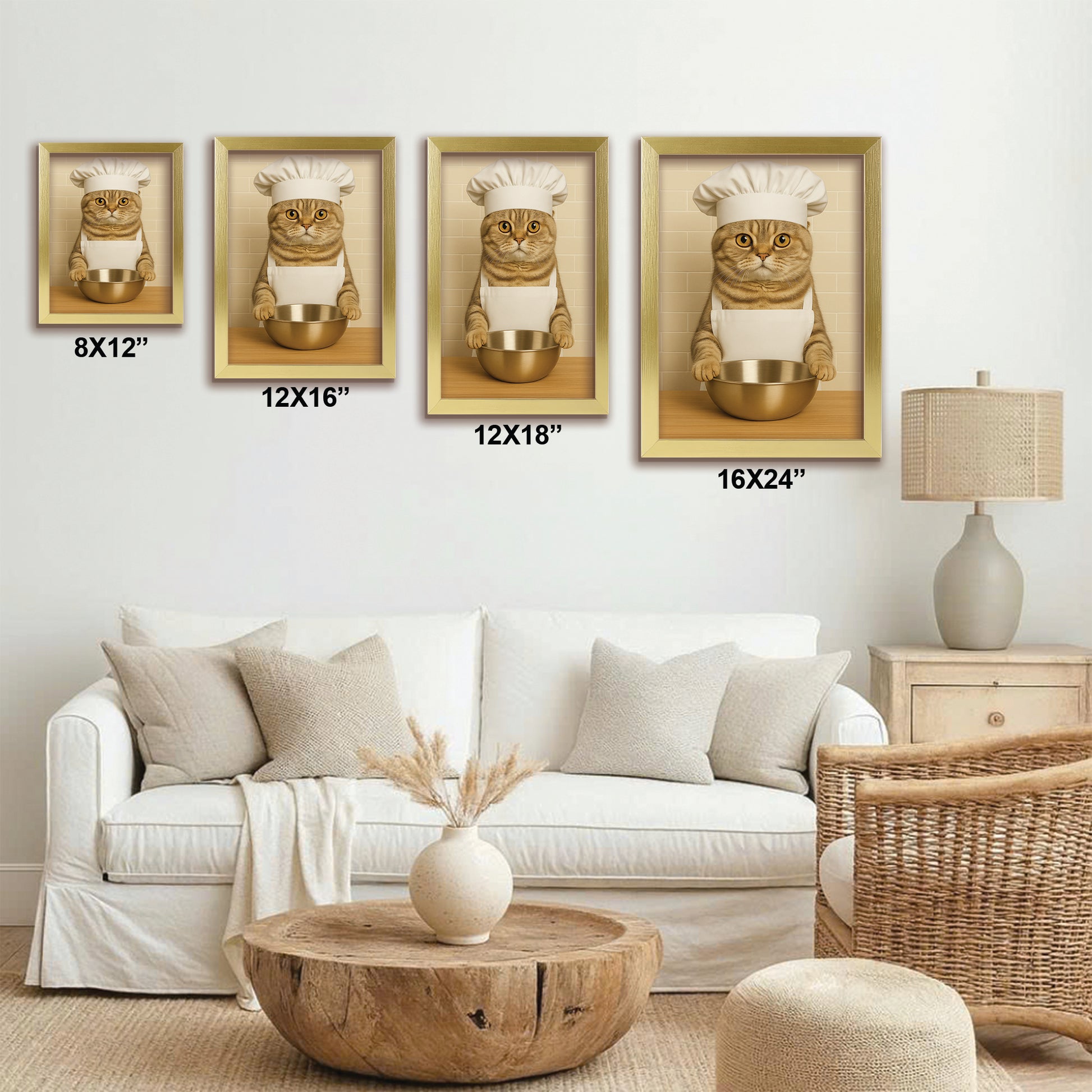 Custom Photo Cat Chef Canvas Framed Wall Art Gift For Cat Lovers