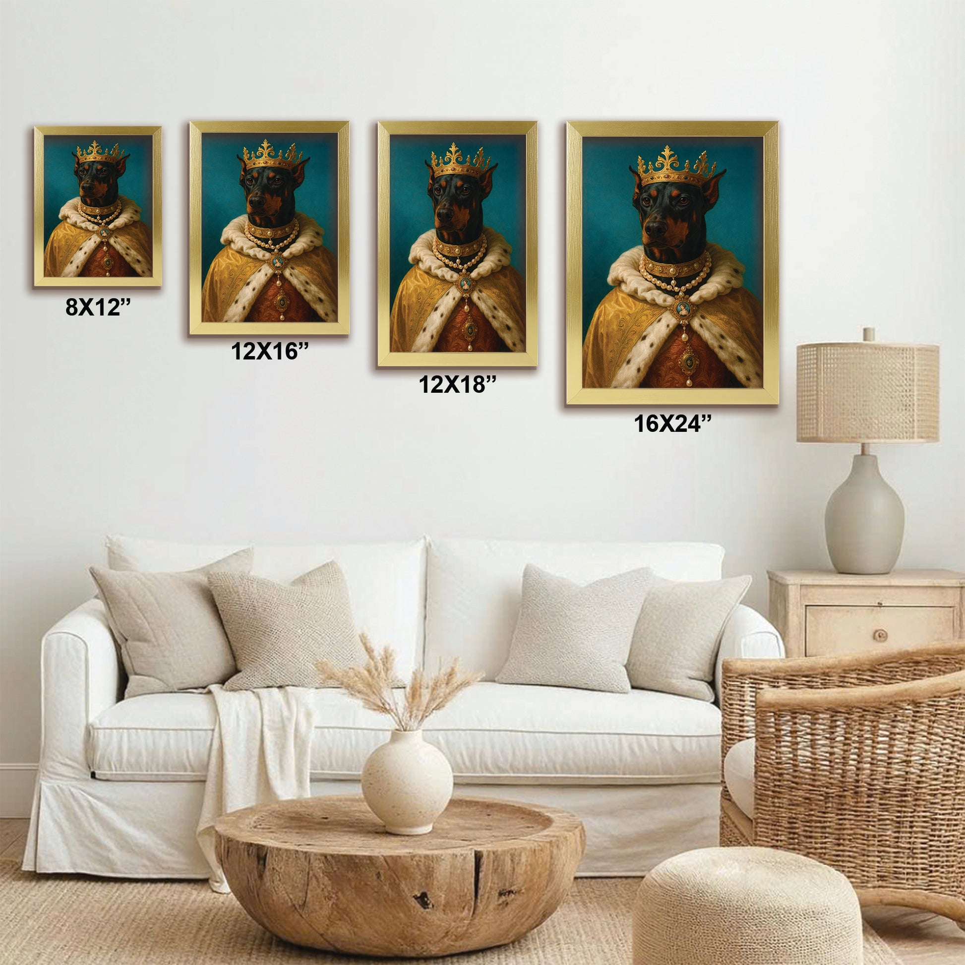 Custom Photo King Royal Dog Canvas Framed Wall Art Gift For Dog Lovers