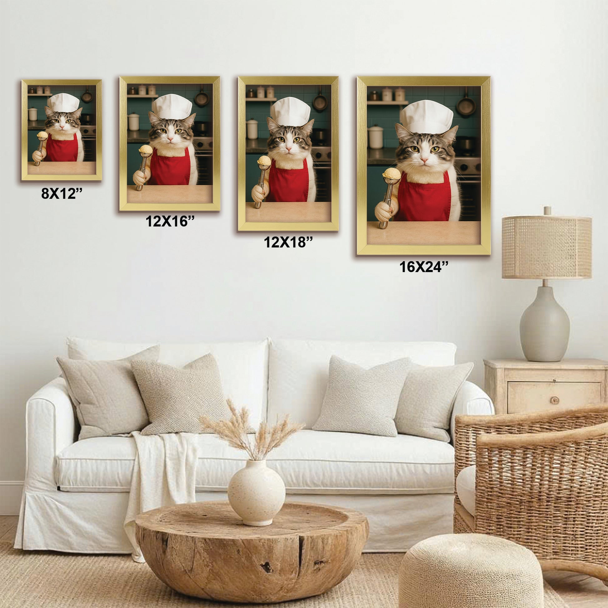 Custom Photo Cat Chef Canvas Framed Wall Art  Gift For Cat Lovers