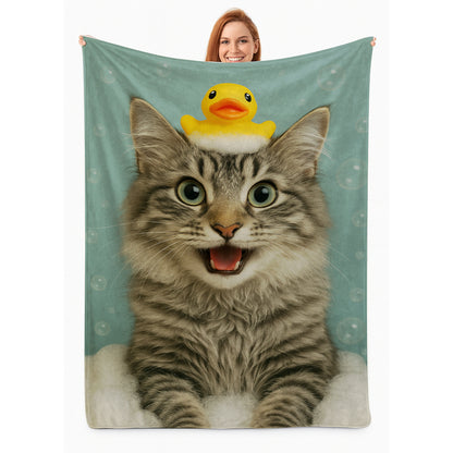 Custom Photo Cat In Bathtub With Duck Toy Blanket