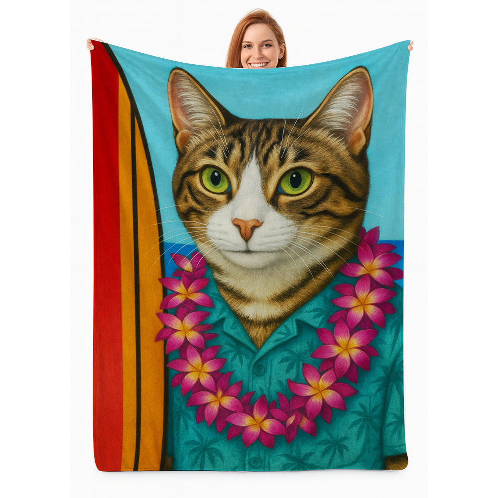 Custom Photo Surfer Cat Blanket Gift For Cat Lovers