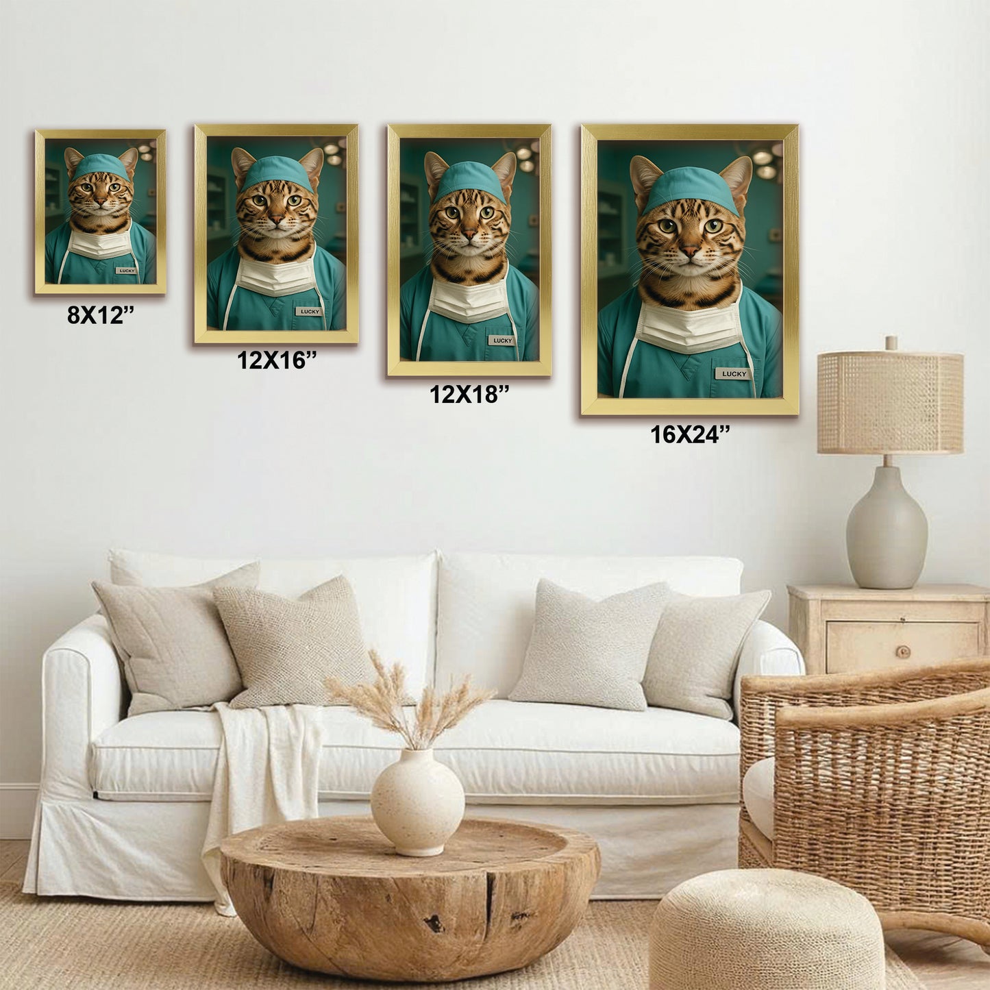 Custom Photo Surgeon Cat Canvas Framed Wall Art Gift For Cat Lovers
