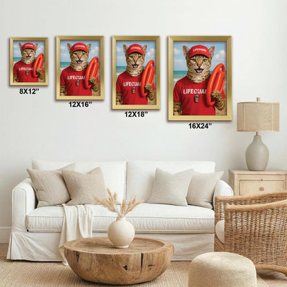 Custom Photo Lifeguard Cat Canvas Framed Wall Art Gift For Cat Lovers