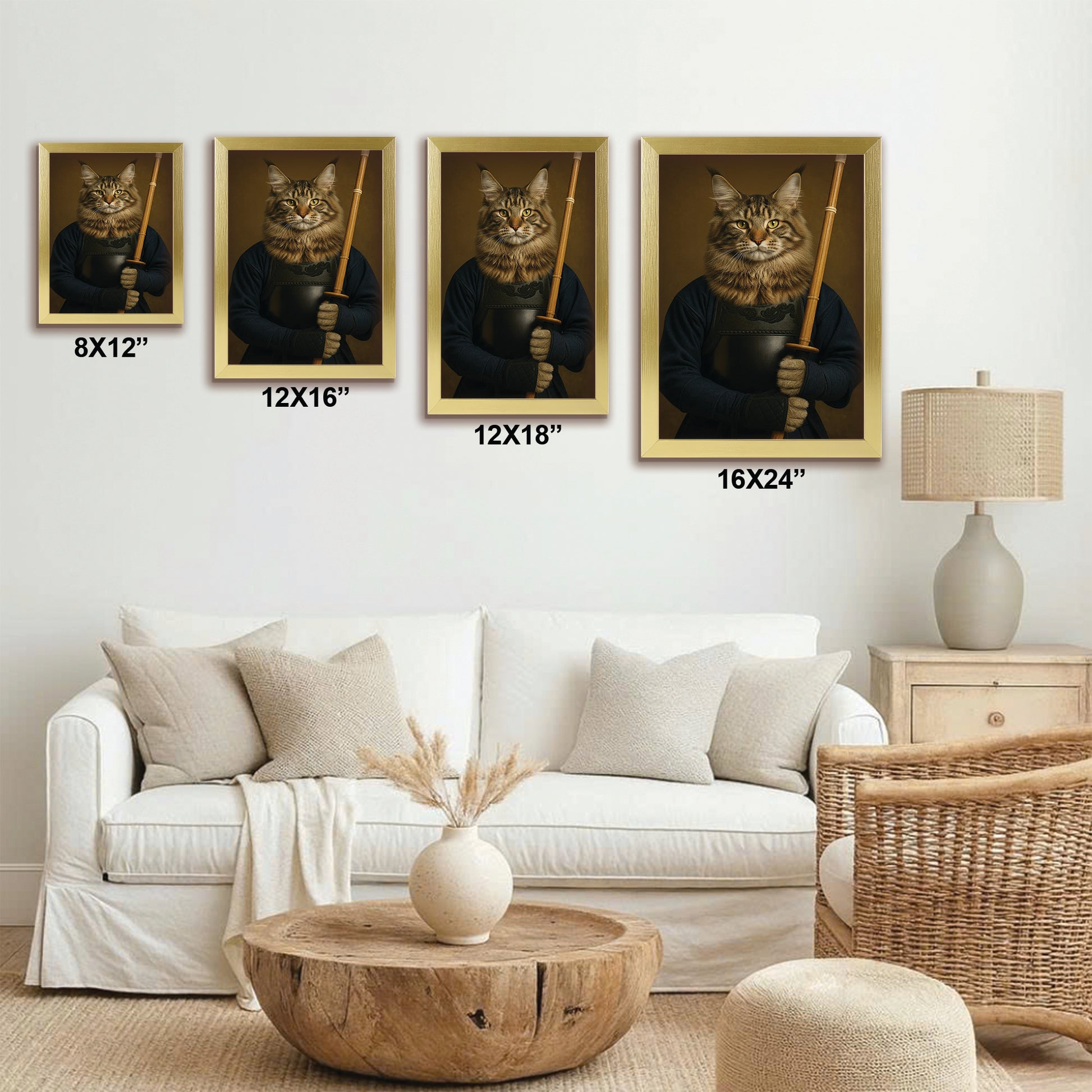 Custom Photo Kendo Cat Canvas Framed Wall Art  Gift For Cat Lovers