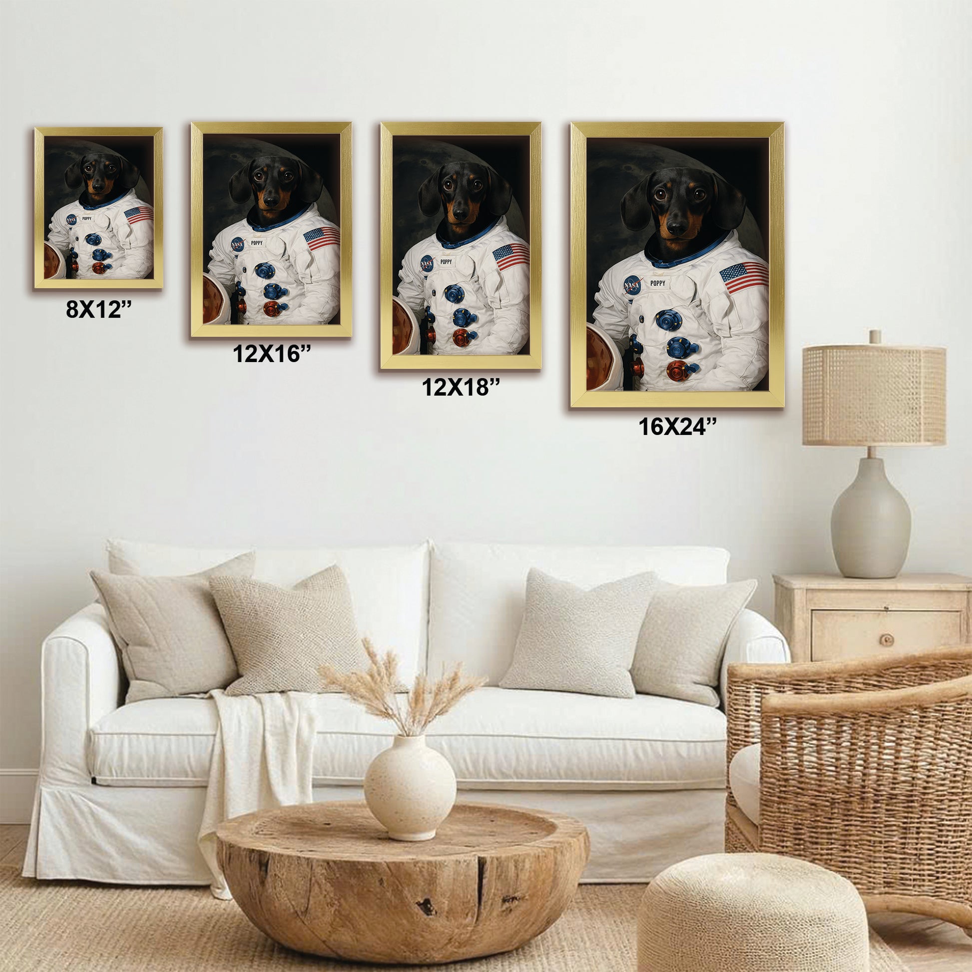 Custom Photo Dog Astronaut Canvas Framed Wall Art Framed Wall Art _ Gift For Dog Lovers