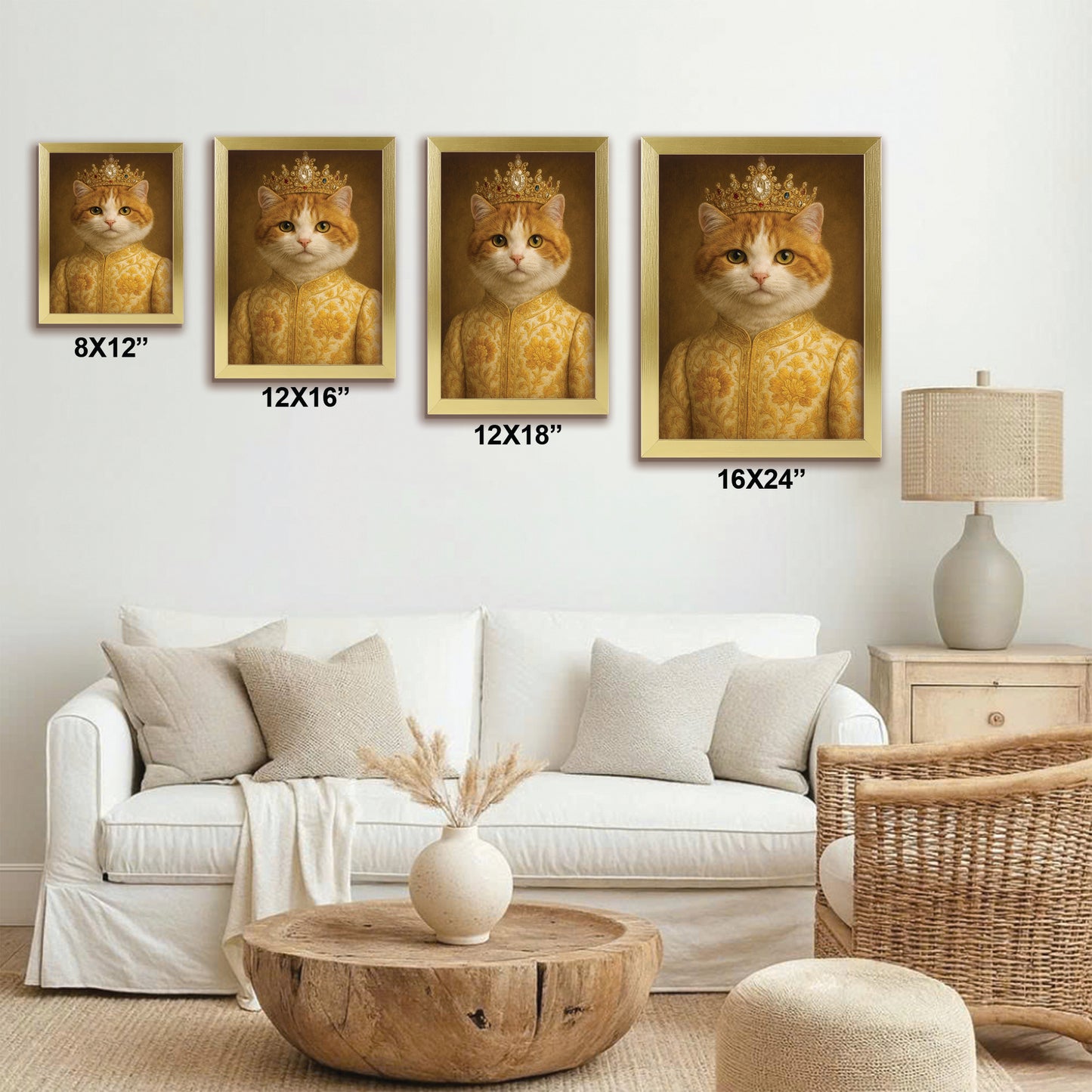 Custom Photo Cat Royal Style 09 Canvas Framed Wall Art Gift For Cat Lovers