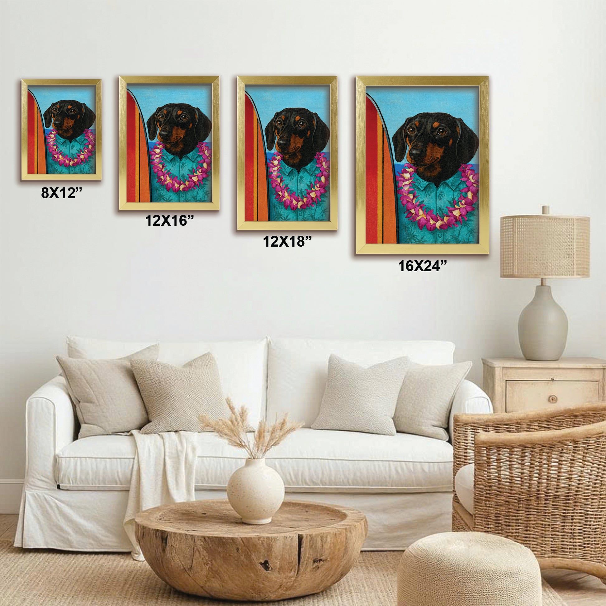 Custom Photo Surfer Dog Canvas Framed Wall Art Gift For Dog Lovers