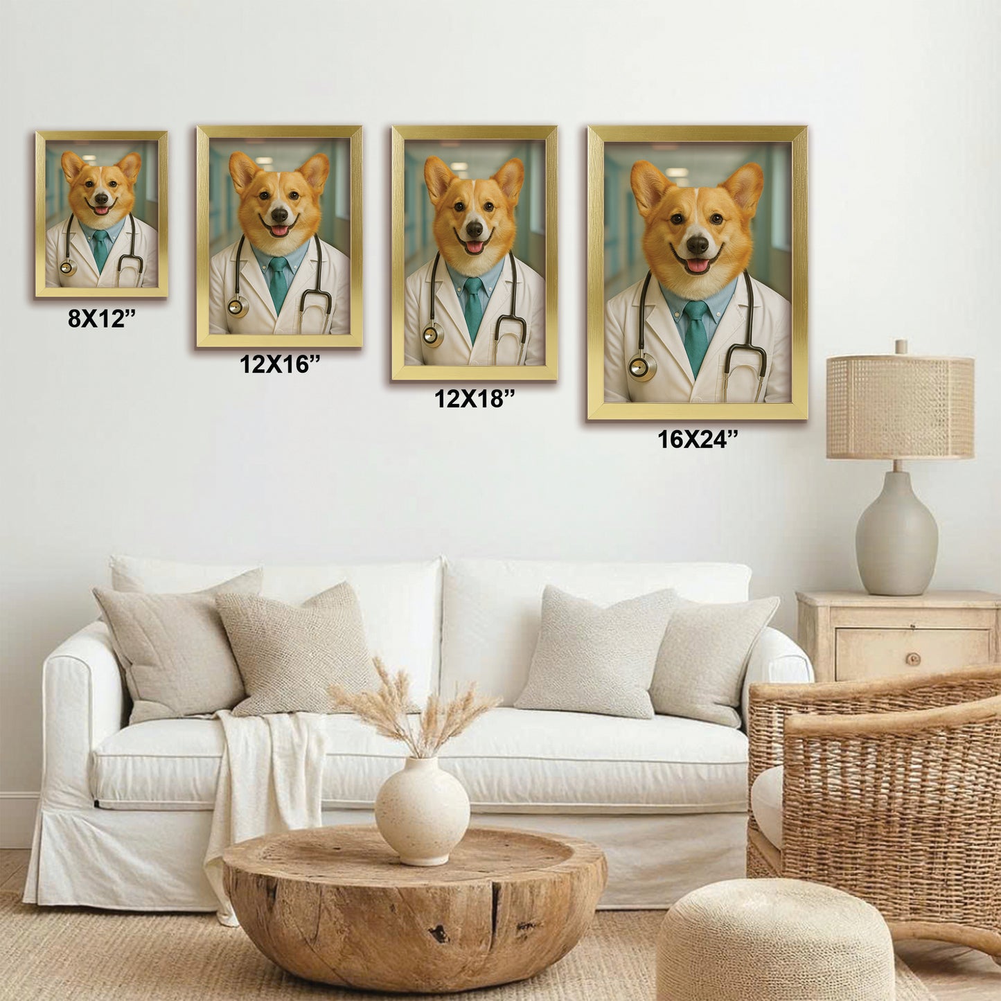 Custom Photo Doctor Dog Canvas Framed Wall Art Gift For Dog Lovers