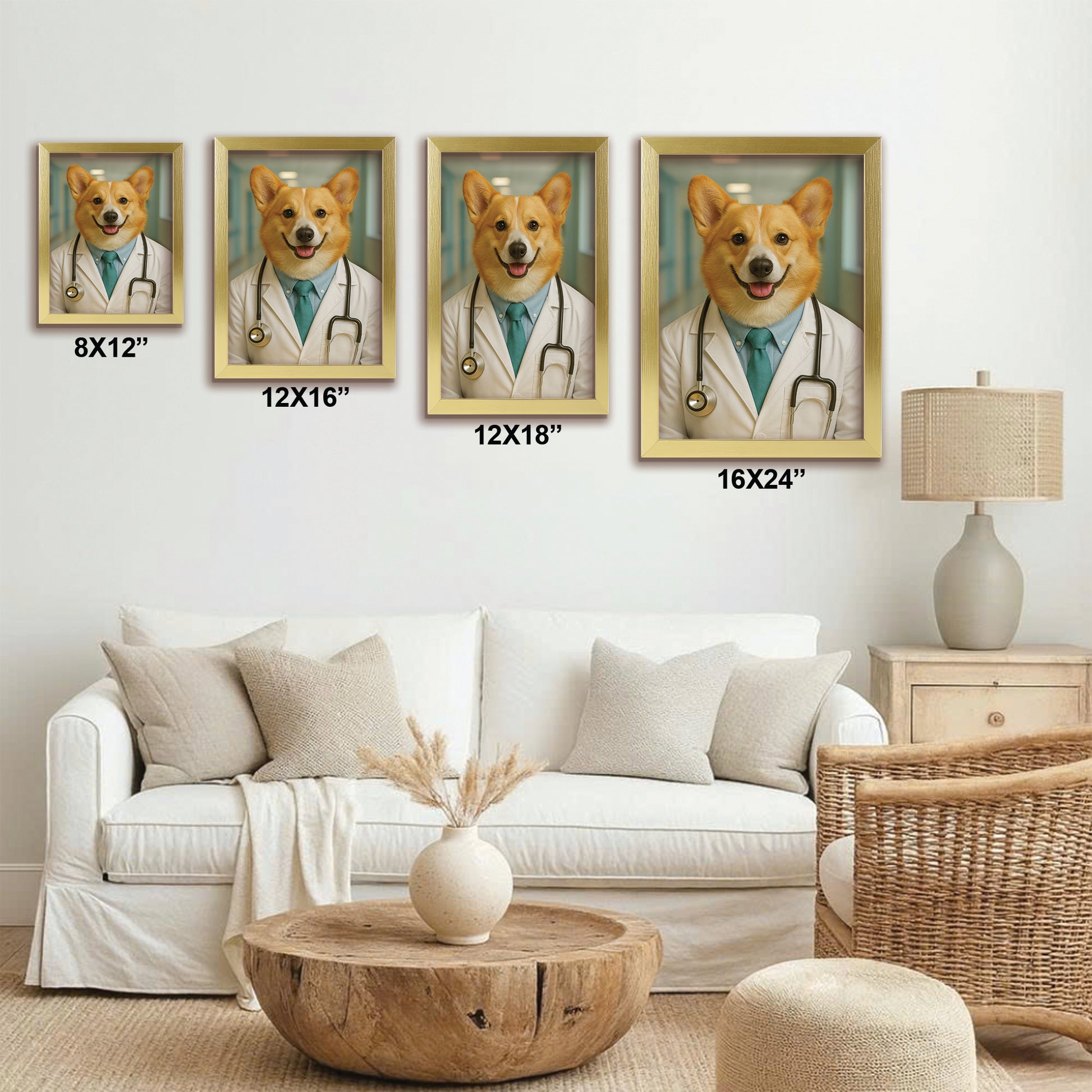 Custom Photo Doctor Dog Canvas Framed Wall Art Gift For Dog Lovers