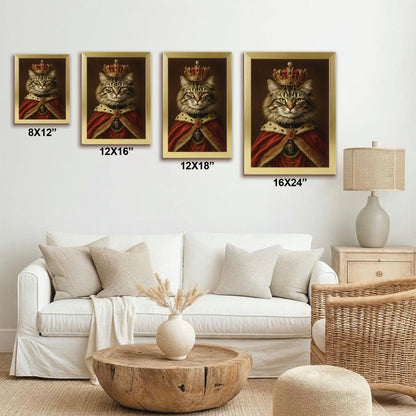 Custom Photo Royal Cat With Crown Canvas Framed Wall Art Gift For Cat Lovers