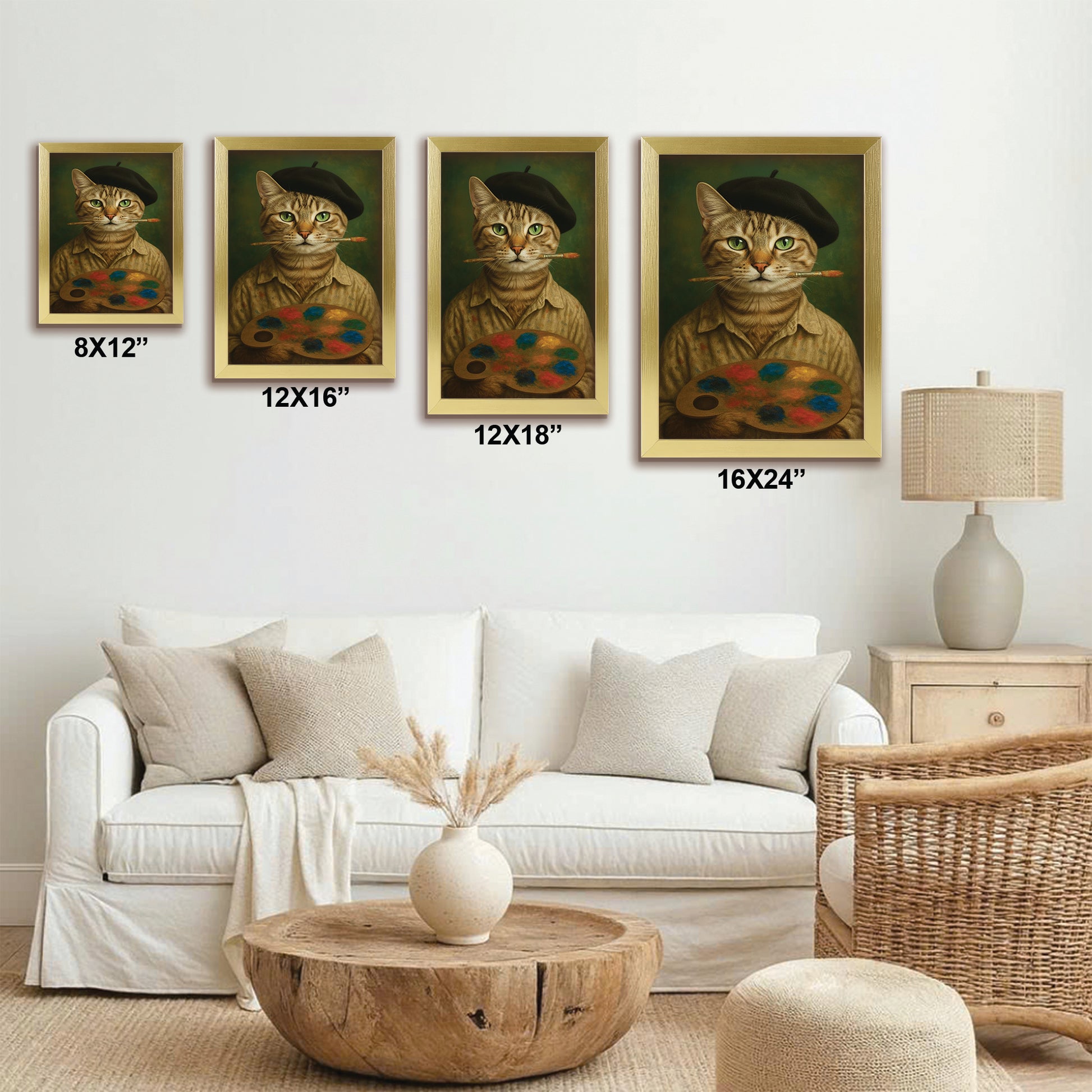 Custom Photo Artist Cat Canvas Framed Wall Art Gift For Cat Lovers