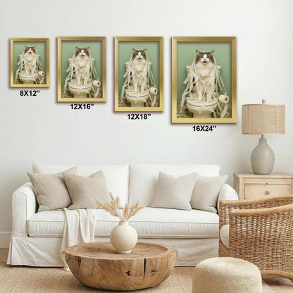 Custom Photo Cat Bathroom Style 26 Canvas Framed Wall Art Gift For Cat Lovers