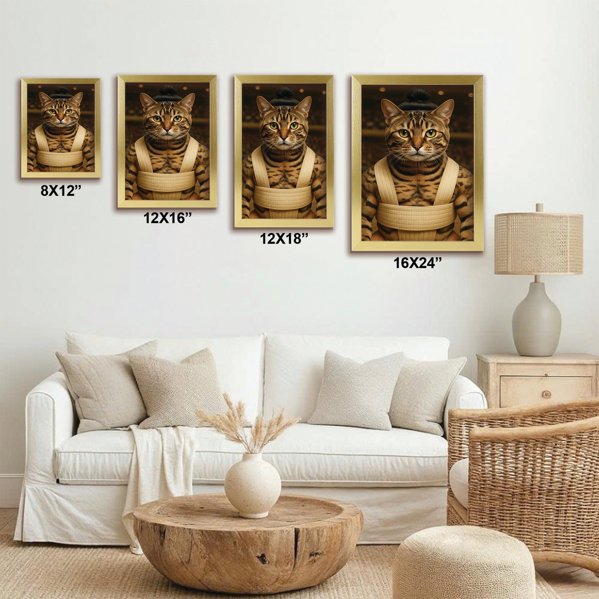 Custom Photo Sumo Cat Canvas Framed Wall Art Gift For Cat Lovers