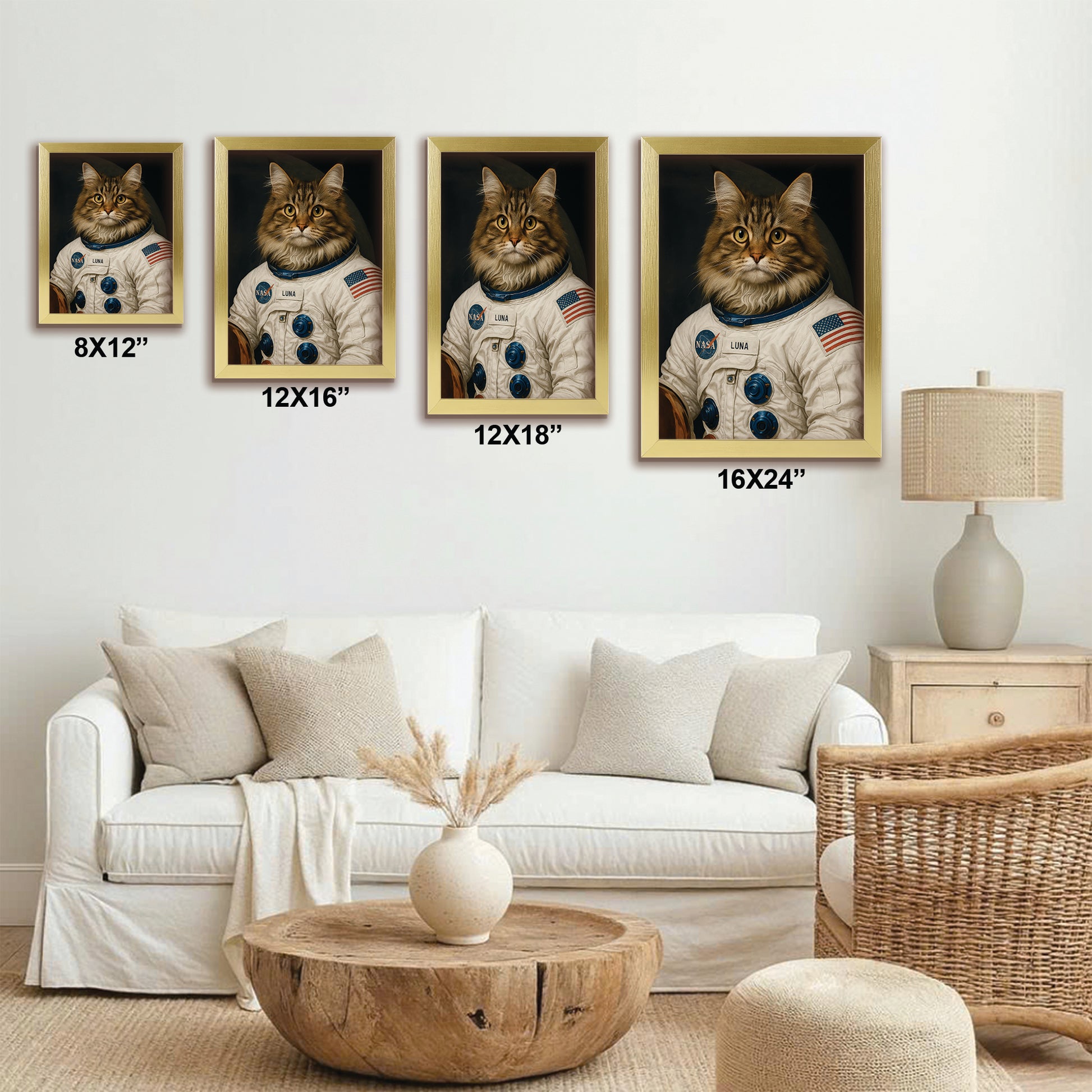Custom Photo Cat Astronaut Canvas Framed Wall Art _ Gift For Cat Lovers