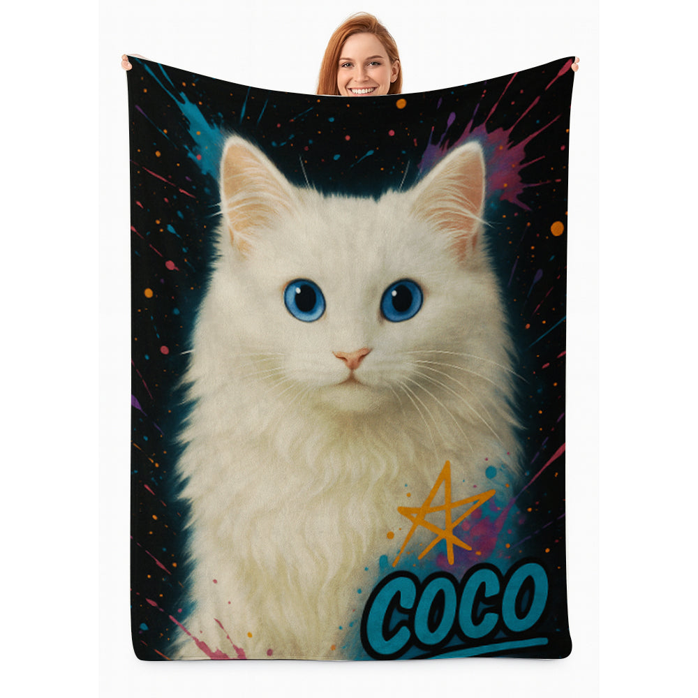 Custom Cat Pet Portrait Contemporary Blanket