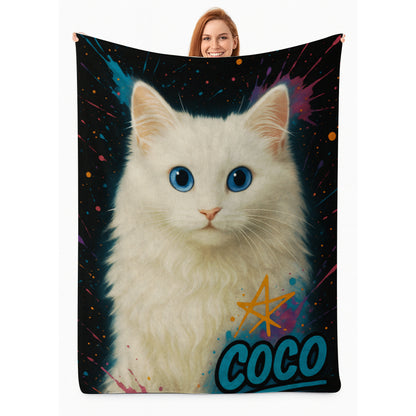 Custom Cat Pet Portrait Contemporary Blanket