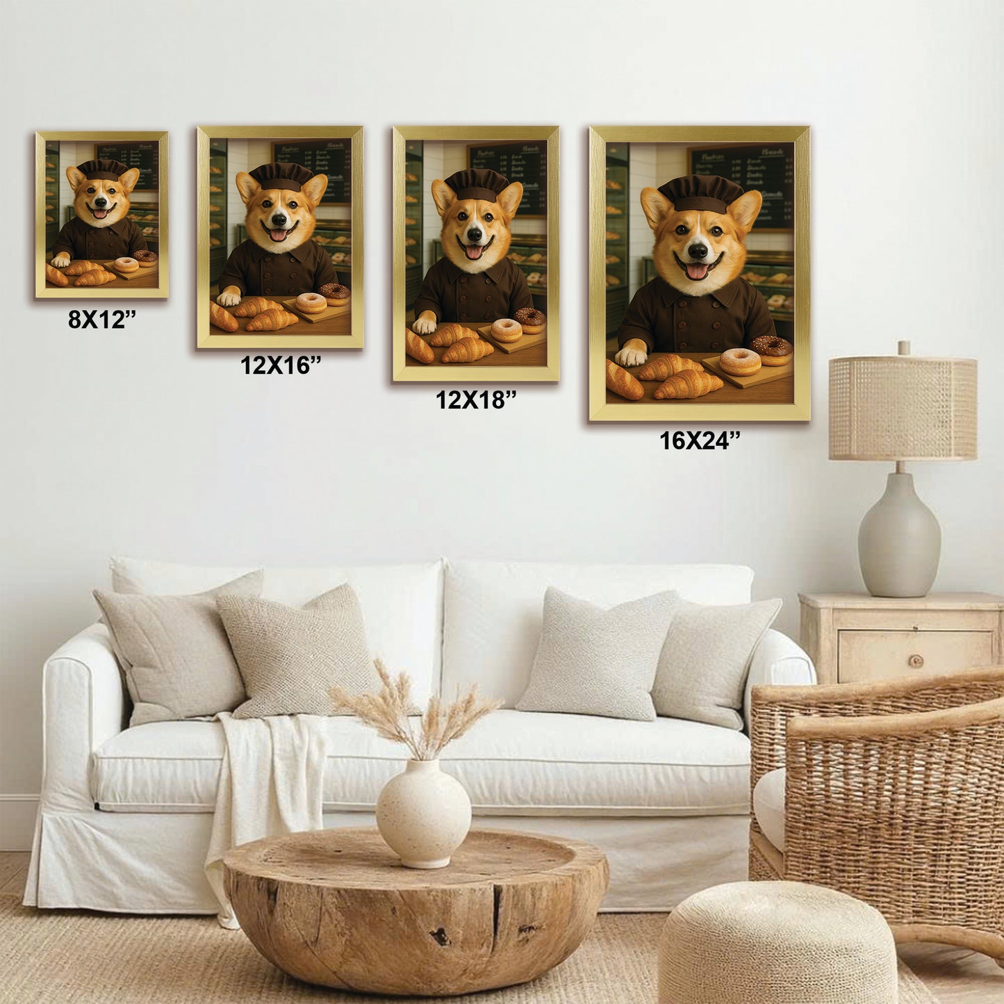 Custom Photo Baker Corgi Dog Canvas Framed Wall Art Gift For Dog Lovers