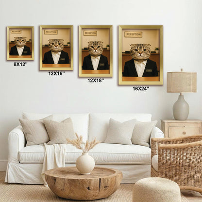 Custom Photo Receptionist Cat Canvas Framed Wall Art Gift For Cat Lovers