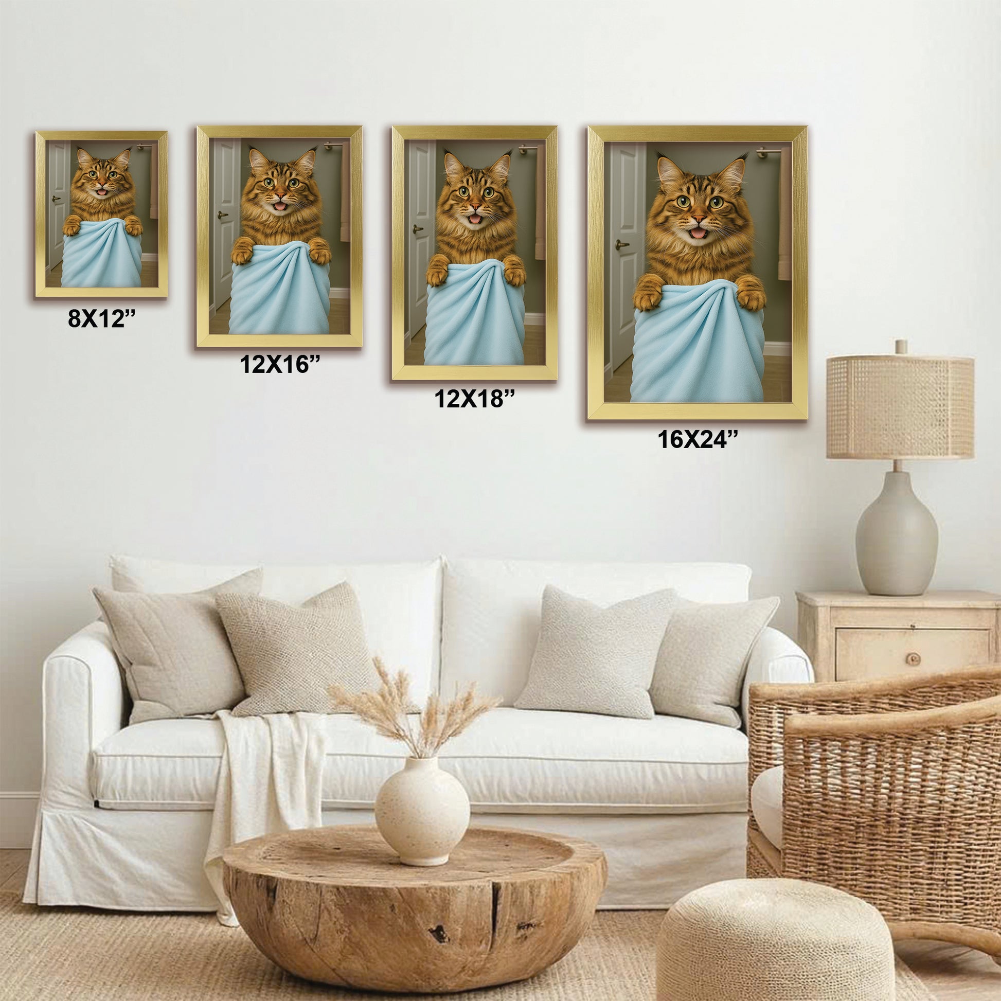 Custom Cat Photo In Bathroom Canvas Framed Wall Art Cat Lover Gifts