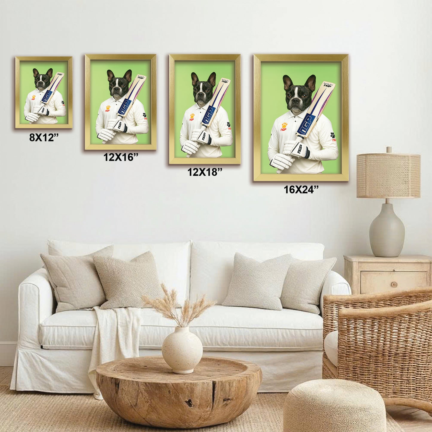 Custom Photo Cricketer Dog Canvas Framed Wall Art Gift For Dog Lovers