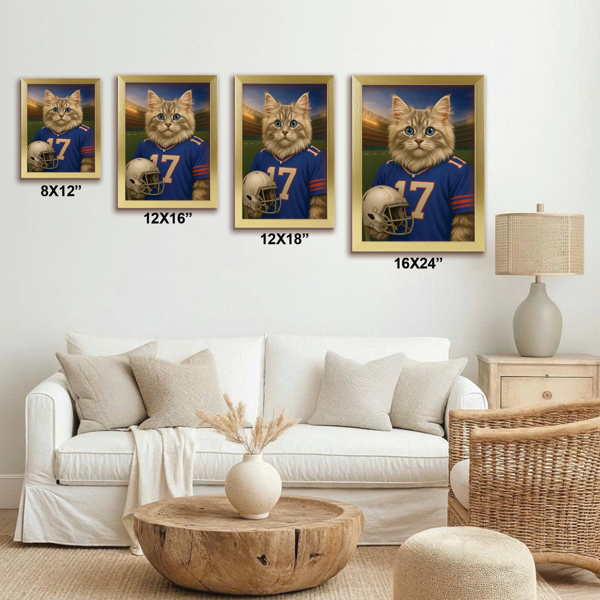Custom Cat Photo Football Style Canvas Framed Wall Art _ Gift For Cat Lovers