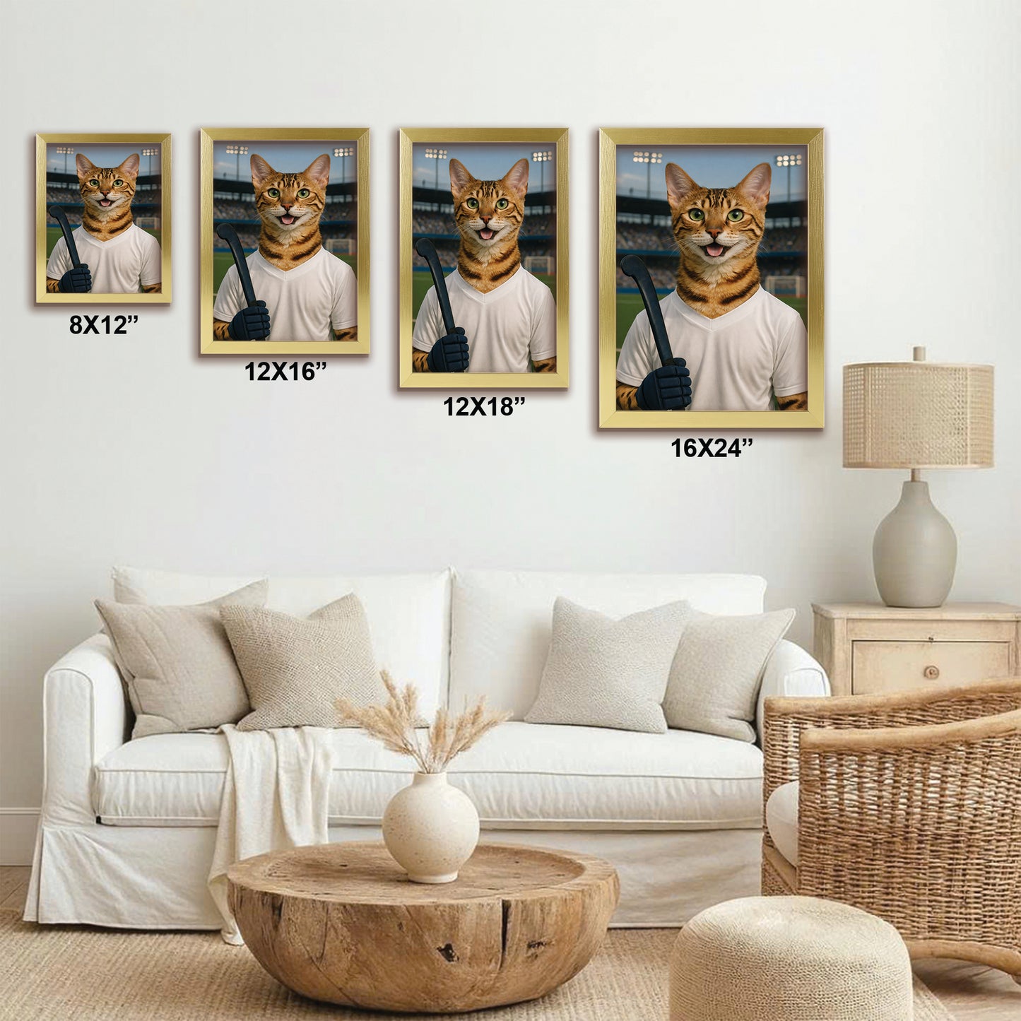Custom Photo Field Hockey Cat Canvas Framed Wall Art  Gift For Cat Lovers