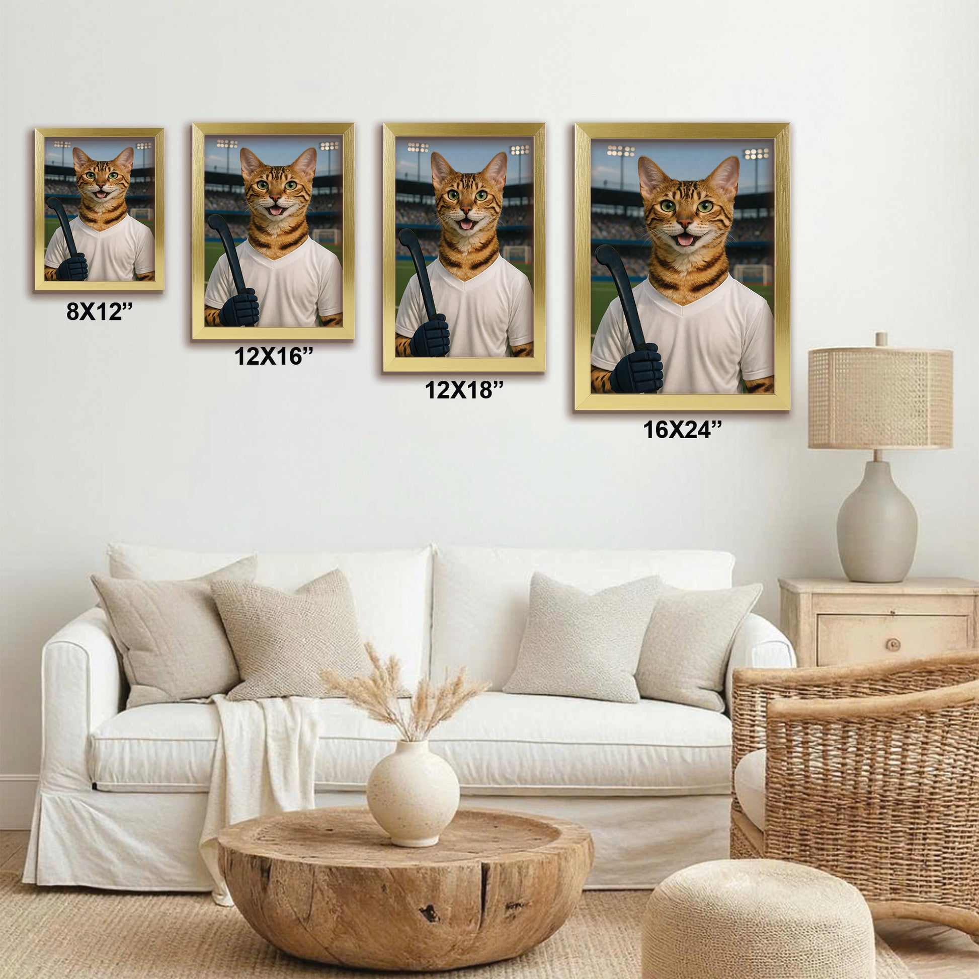 Custom Photo Field Hockey Cat Canvas Framed Wall Art  Gift For Cat Lovers