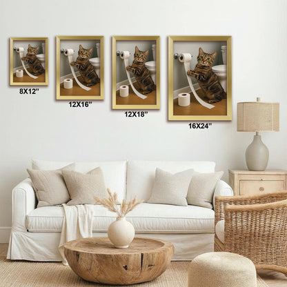 Custom Photo Cat Bathroom Style 18 Canvas Framed Wall Art Gift For Canvas Framed Wall Art