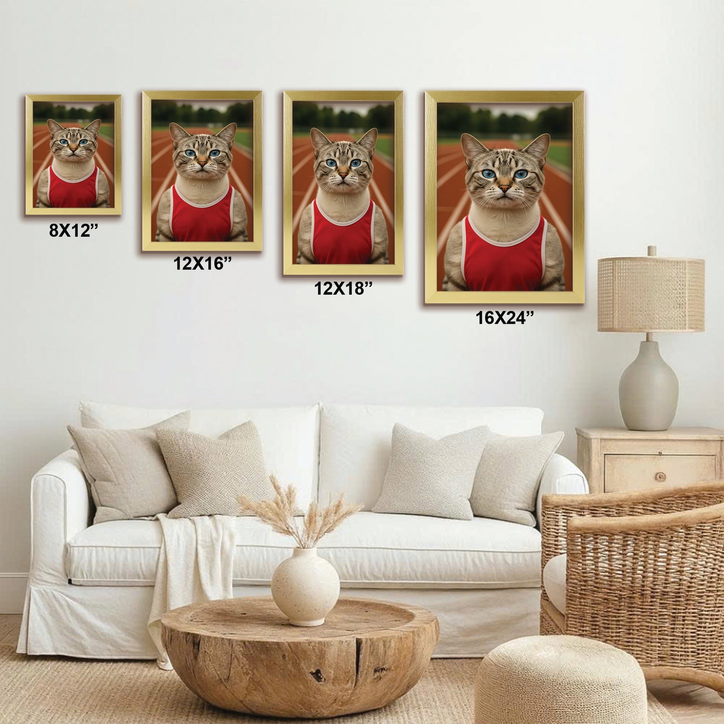 Custom Photo Runner Cat Canvas Framed Wall Art Gift For Cat Lovers