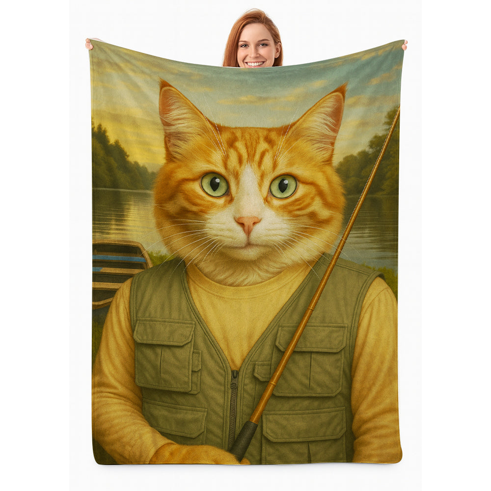 Custom Photo Fisherman Cat Blanket