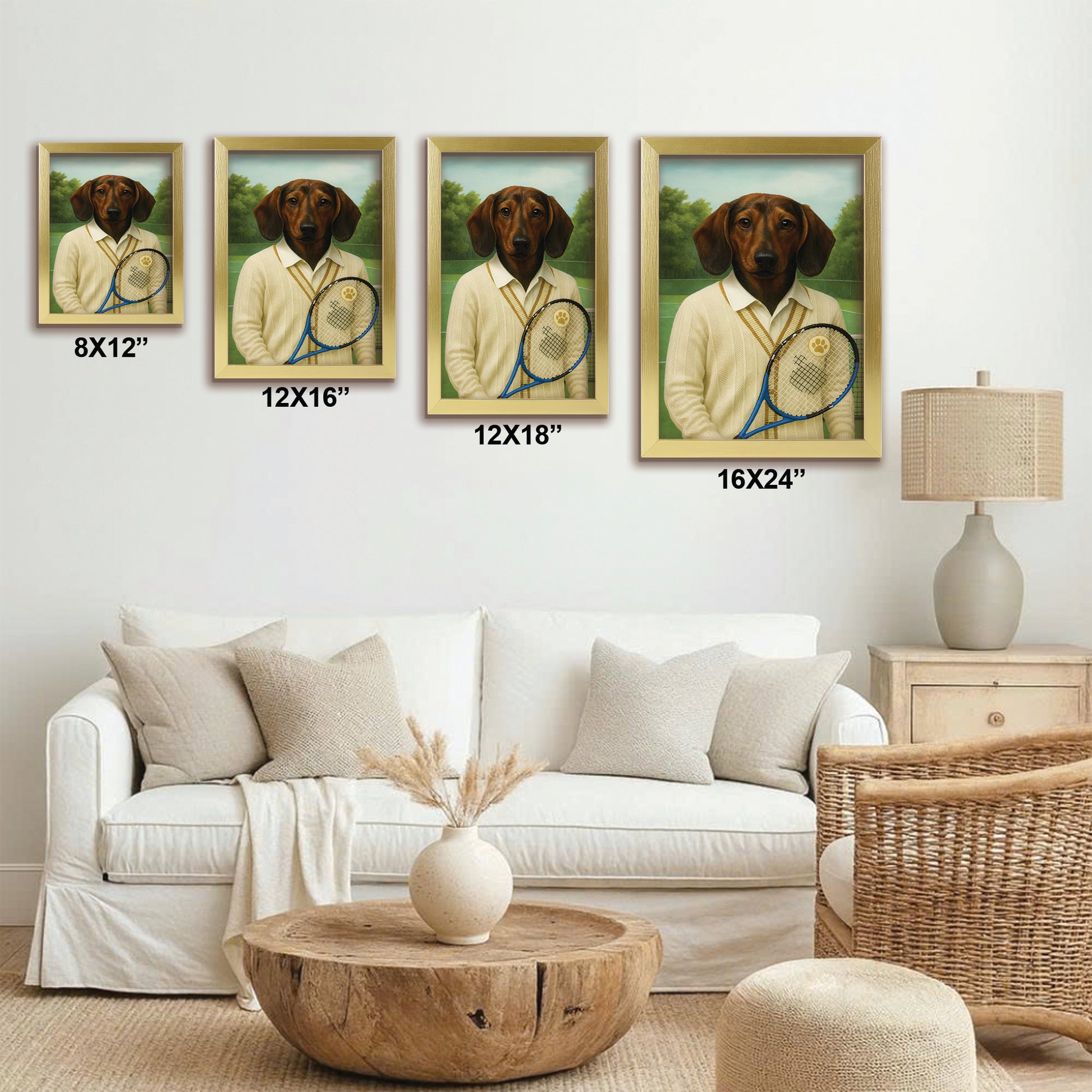 Custom Photo Tennis Player Dog Canvas Framed Wall Art