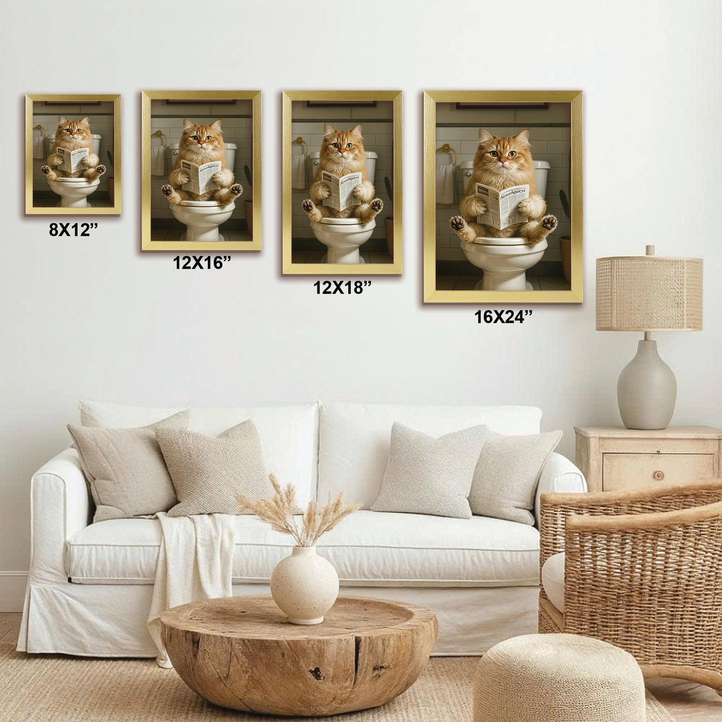 Custom Photo Cat Bathroom Style Canvas Framed Wall Art Gift For Cat Lovers