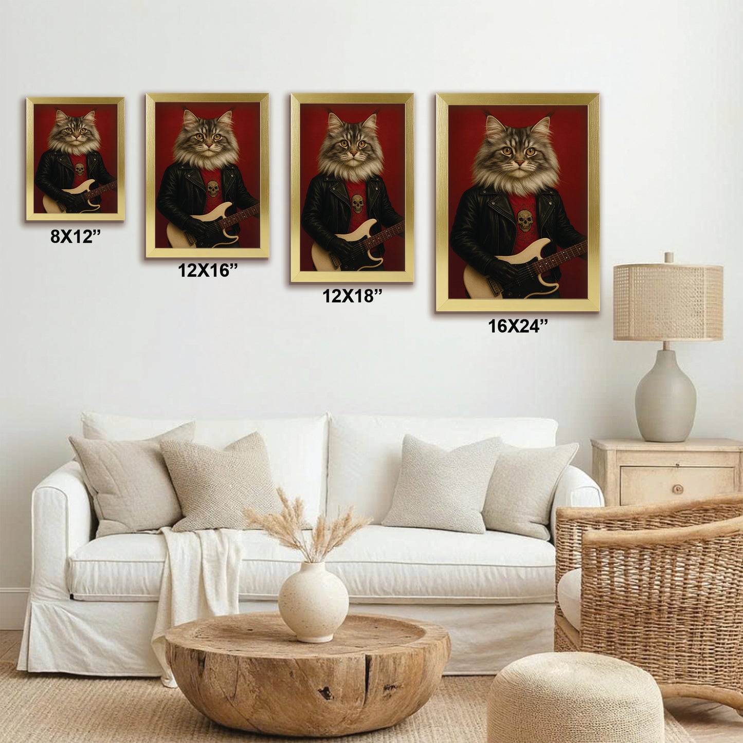 Custom Photo Guitarist Cat Canvas Framed Wall Art Gift For Cat