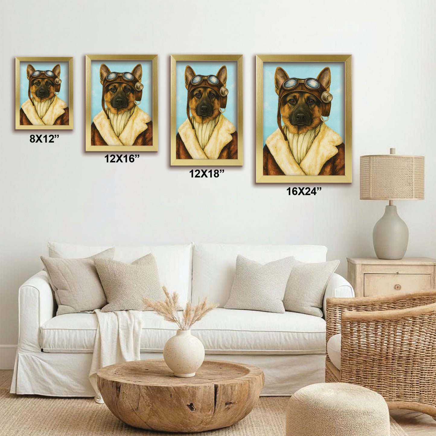 Custom Photo Portrait Pilot Canvas Framed Wall Art Gift For Dog Lovers