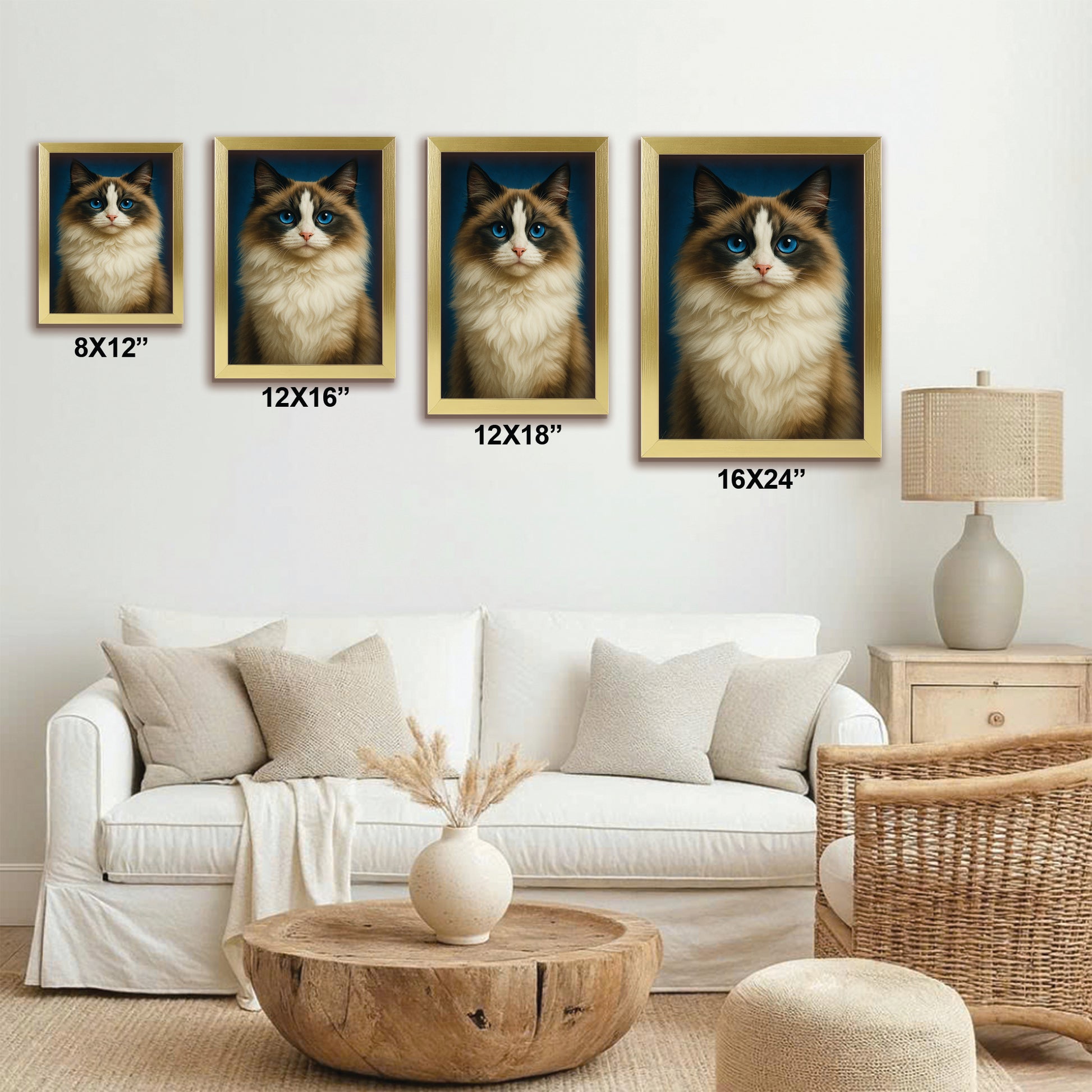 Custom Cat Deep Blue Canvas Framed Wall Art