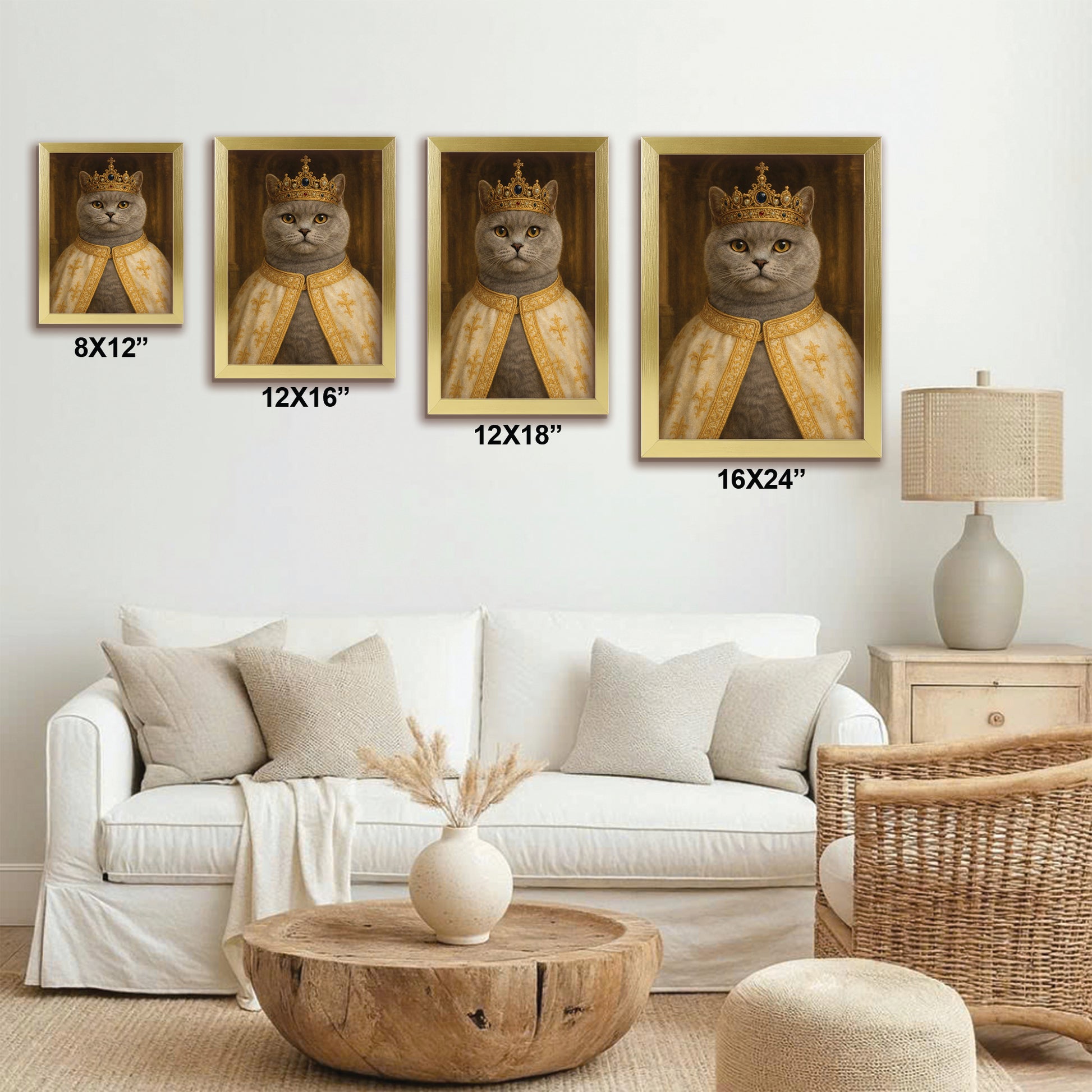 Custom Photo Cat Royal Style 07 Canvas Framed Wall Art Gift For Cat Lovers
