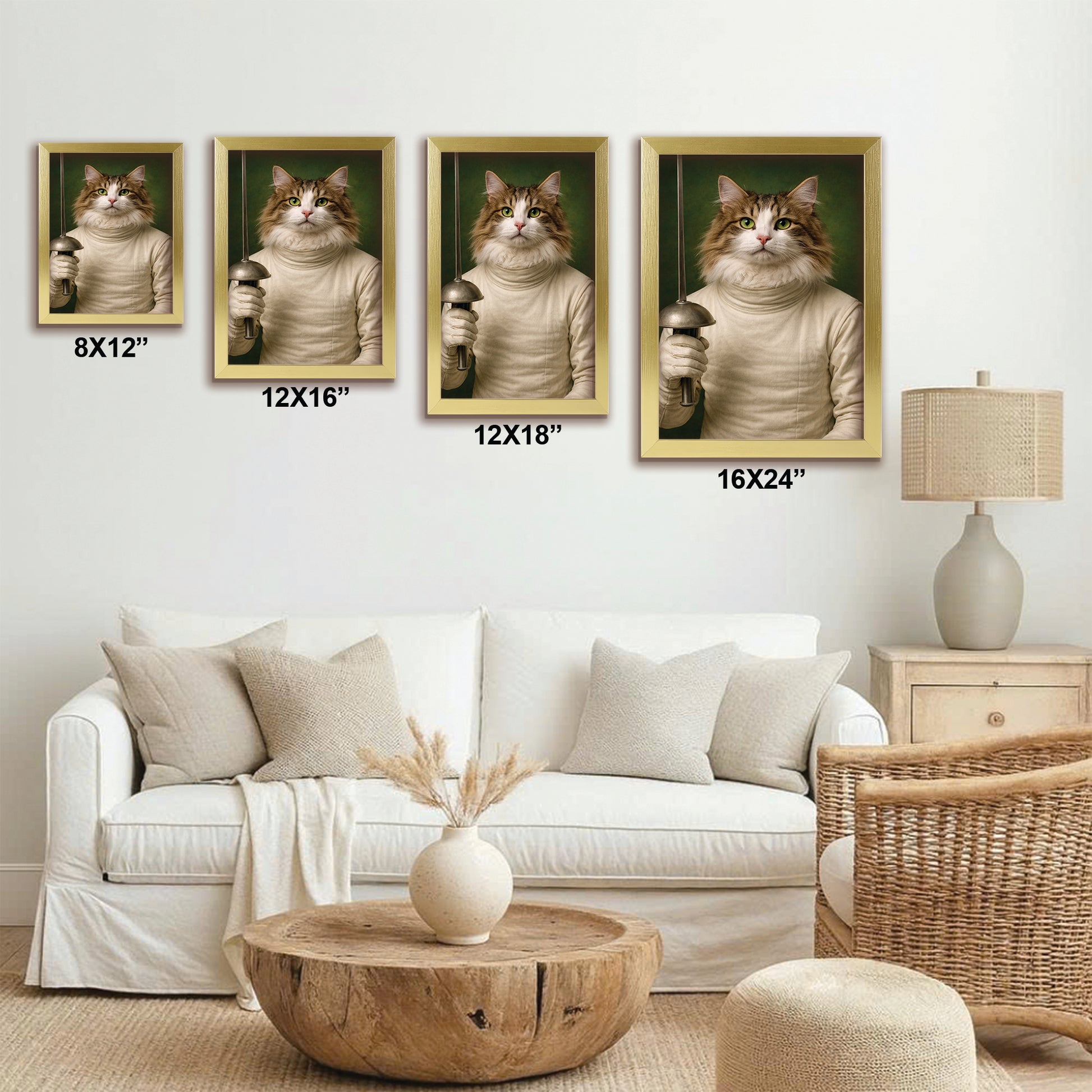 Custom Photo Fencer Cat Canvas Framed Wall Art  Gift For Cat Lovers
