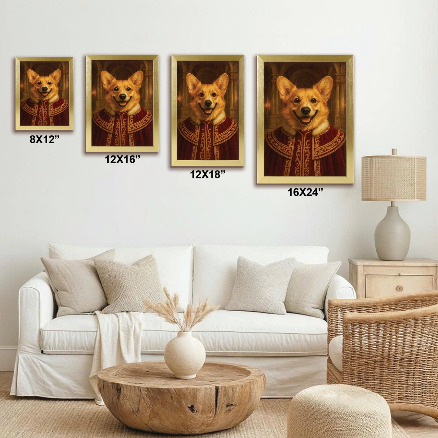 Custom Photo King Royal Dog Style 01 Canvas Framed Wall Art Gift For Dog Lovers