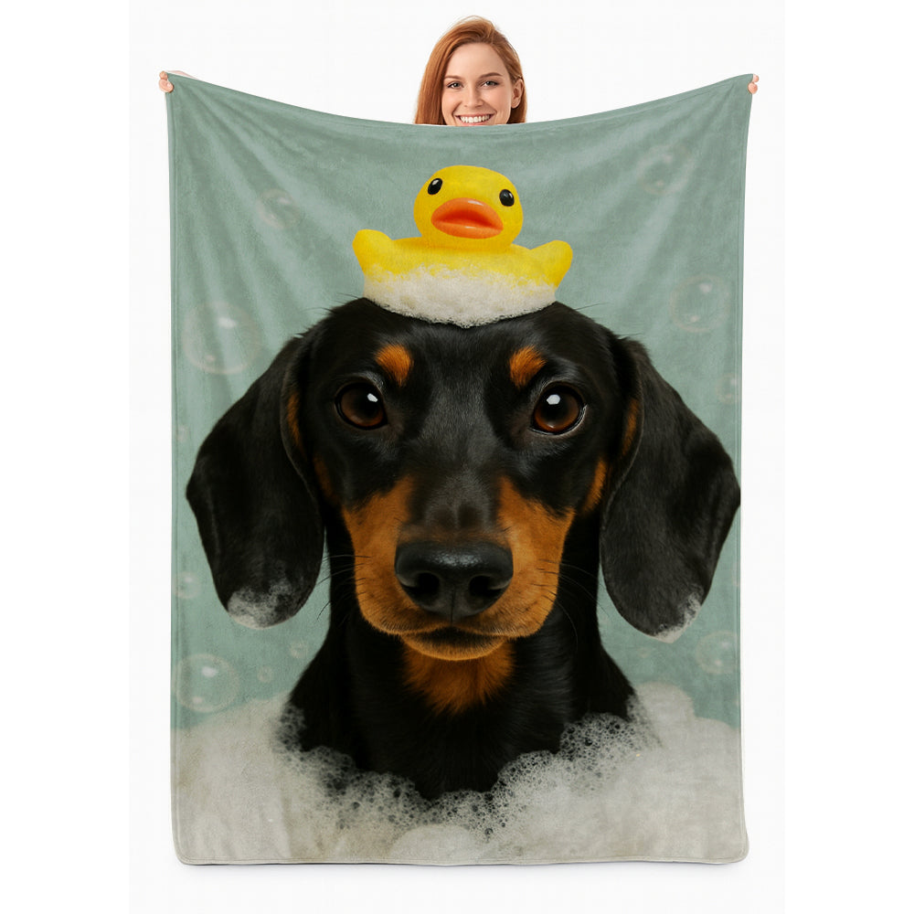 Custom Dog In Bathtub With Duck Toy Blanket For Dog Lover